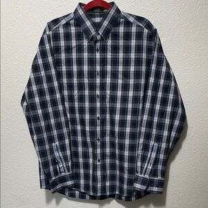 Eddie Bauer Men's Black And White Plaid Shirt. Very Good Condition. Size L.